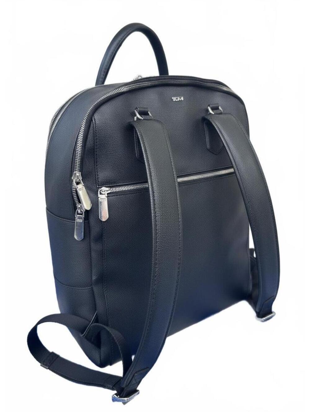 TUMI Sinclair Black Coated Canvas Leather Backpack Laptop Bag Silver Hardware